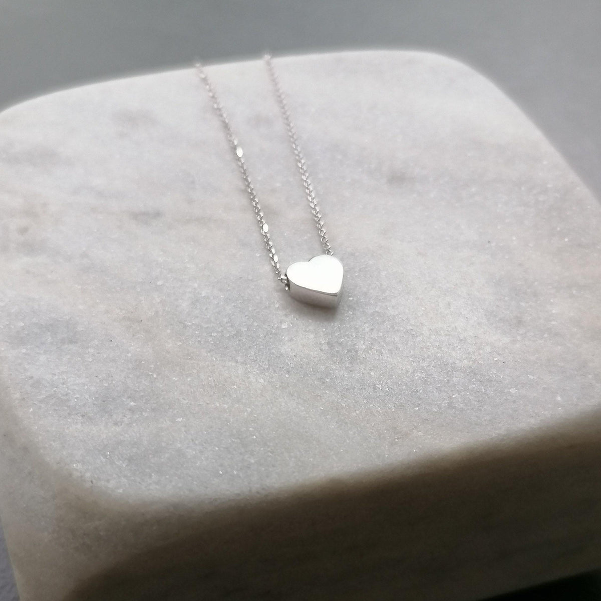 Silver Heart Necklace, Dainty Love Charm, Minimalist Pendant (925 Sterling), additional detail