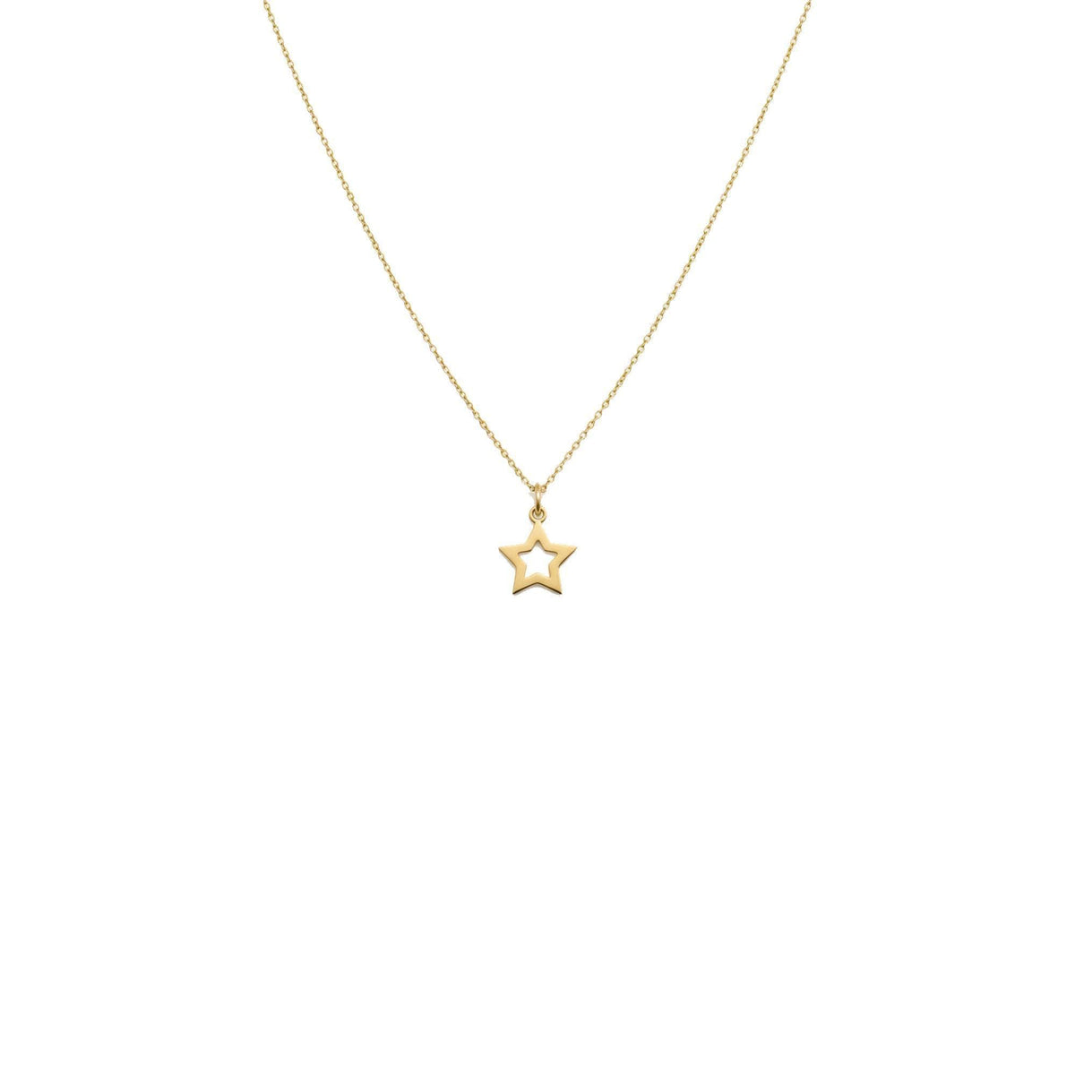 Star Charm Necklace | Solid Gold Celestial Talisman | 14K Heirloom Jewelry, front view