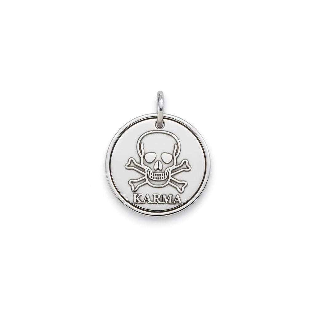 Skull Dog Tag for Dogs | Custom Sterling Silver Engraved Pet Tag | Rocker Dog ID Tag, front view
