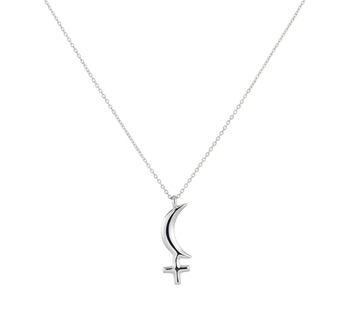 Black Moon Lilith Necklace | Sterling Silver Dark Feminine Glyph Pendant | Shadow Work Talisman, front view