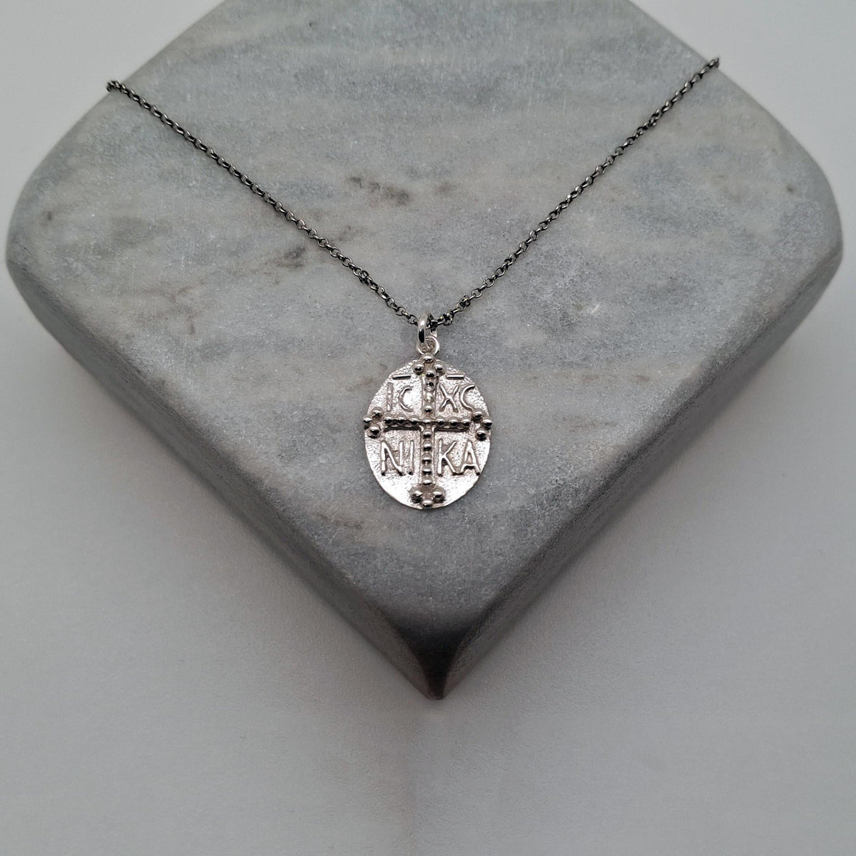 Byzantine IC XC NIKA Cross Necklace | Ancient Victory Medallion, close-up detail