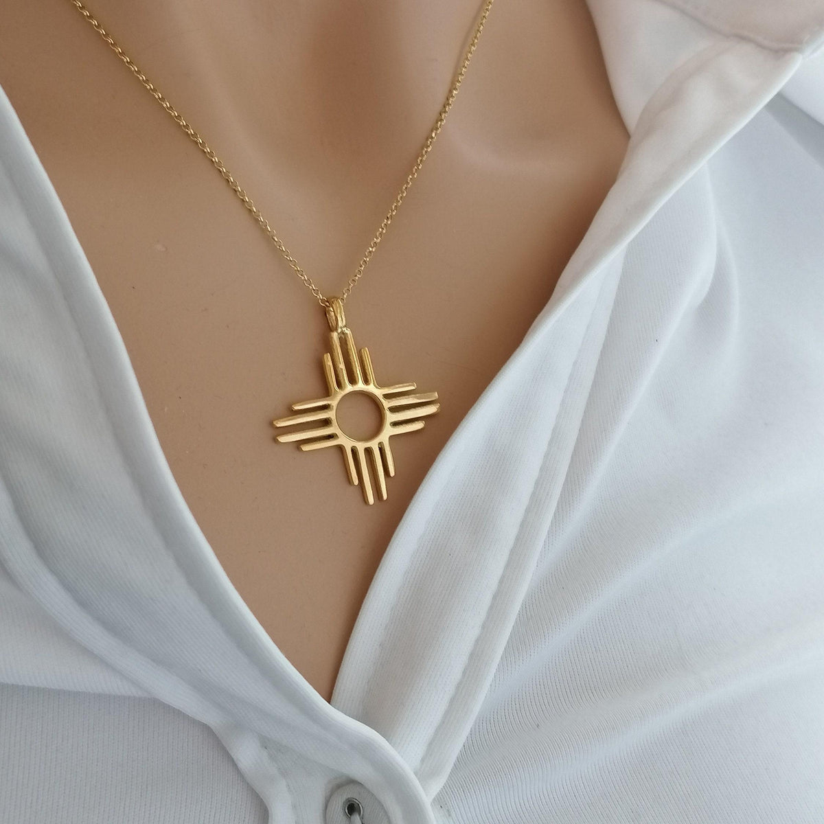 Zia Sun Necklace | Sterling Silver Sacred Geometry Pendant | Southwestern Pueblo Symbol