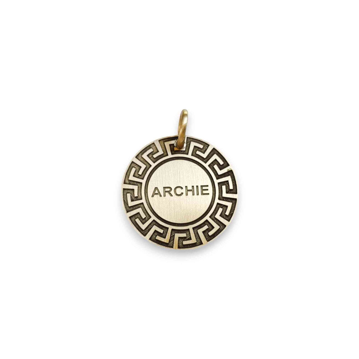 The Meander Token | Artisan Greek Key Pet ID & Custom Engraved Dog Tag, front view