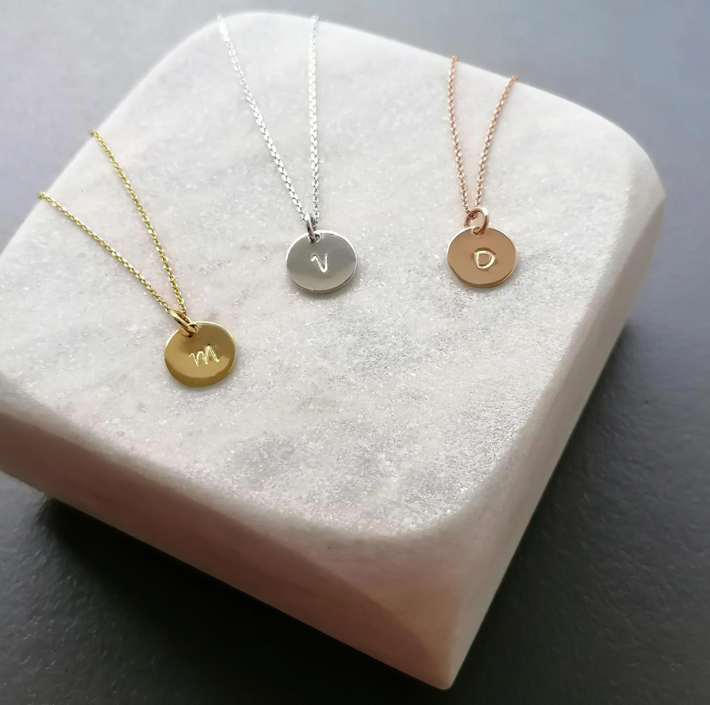 Initial Disc Necklace | Custom Engraved Monogram Pendant, front view
