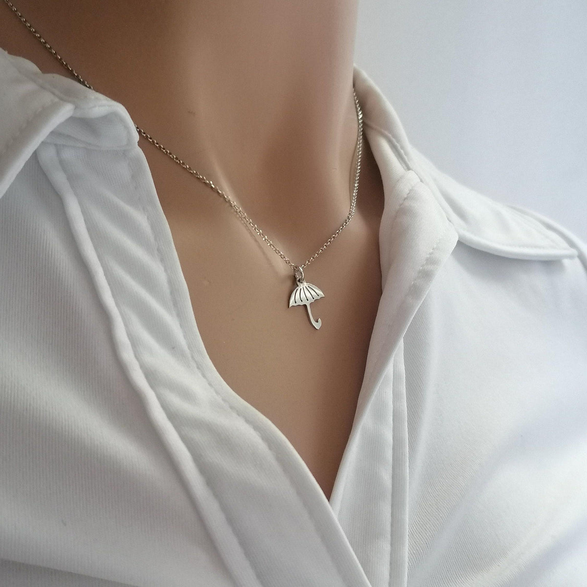 Dainty Umbrella Necklace | Protective Shield Talisman, alternate angle