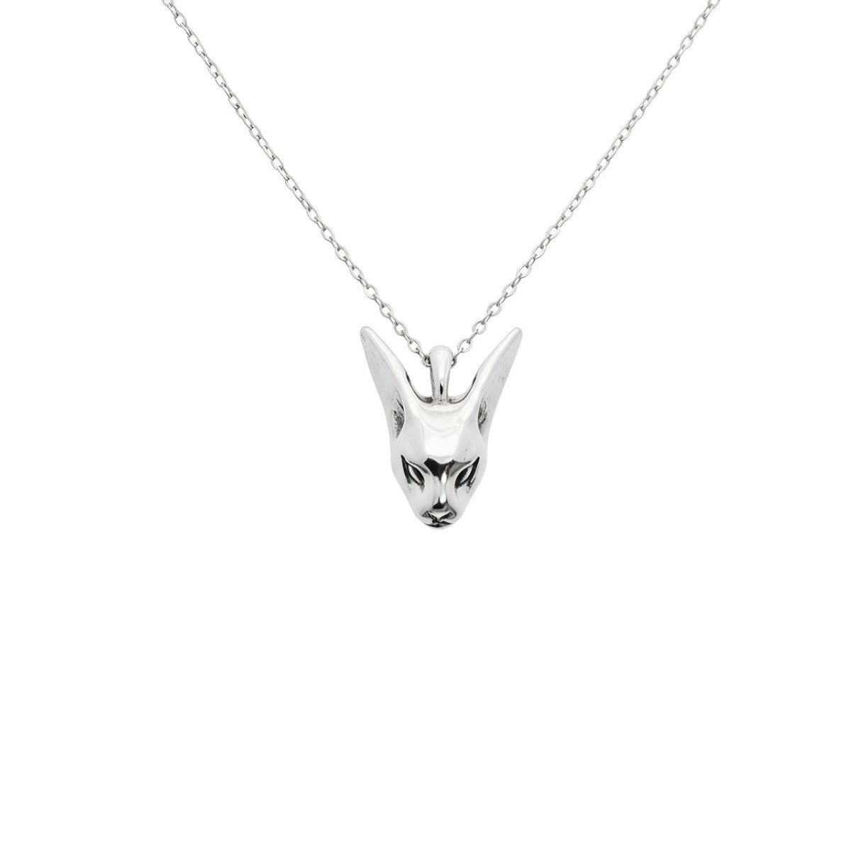 Sphynx Cat Necklace | Sterling Silver Minimalist Feline Pendant | Ancient Bastet Goddess Jewelry, front view