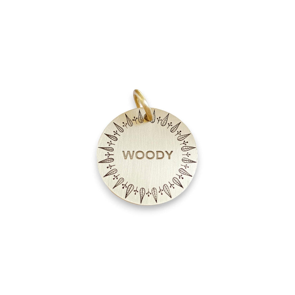 The Leaf Token | Artisan Patterned Pet ID & Custom Engraved Dog Tag, front view