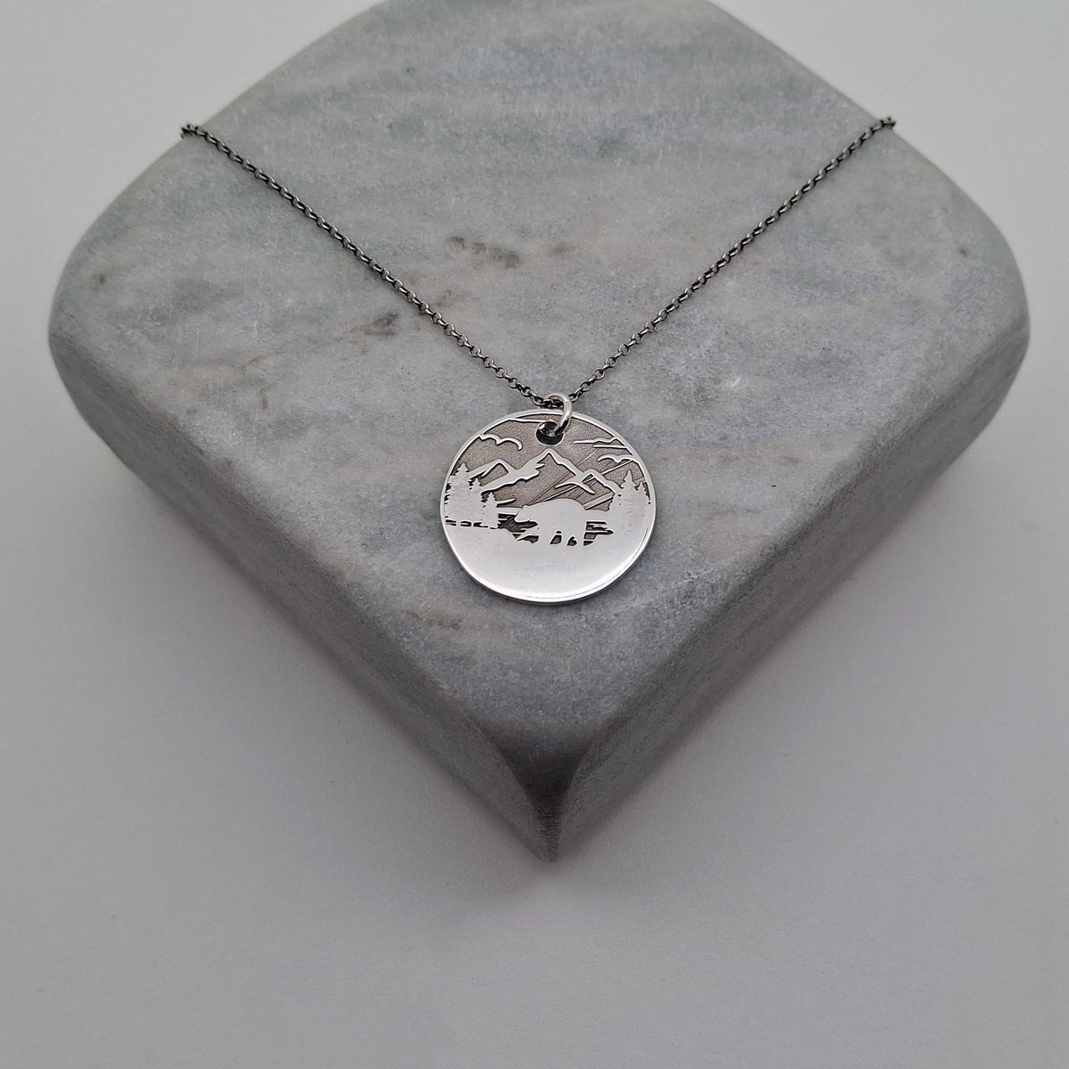 Bear Silhouette Necklace | Mountain Wilderness Talisman, close-up detail