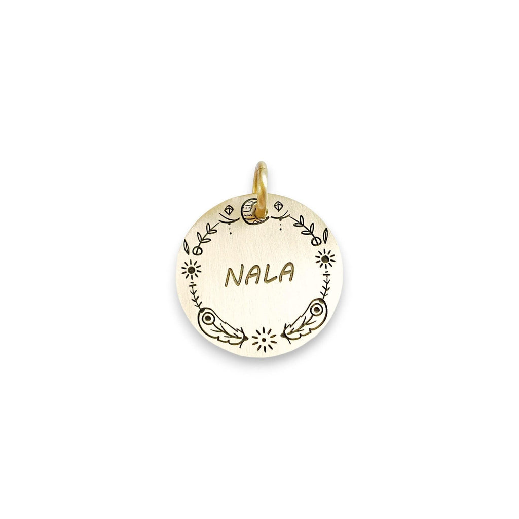 The Boho Bloom Token | Artisan Doodle Flower Pet ID & Custom Engraved Dog Tag, front view