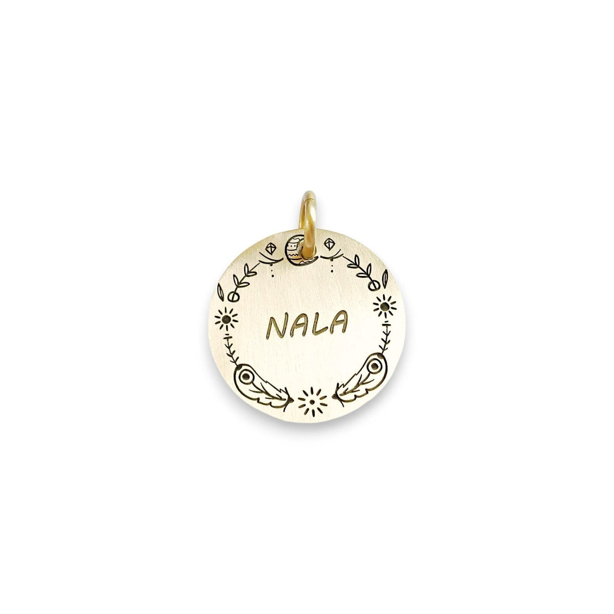 The Boho Bloom Token | Artisan Doodle Flower Pet ID & Custom Engraved Dog Tag, front view