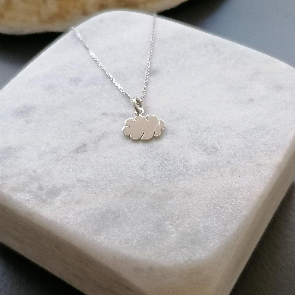 Dainty Sterling Silver Cloud Necklace, Minimalist Charm, styled view