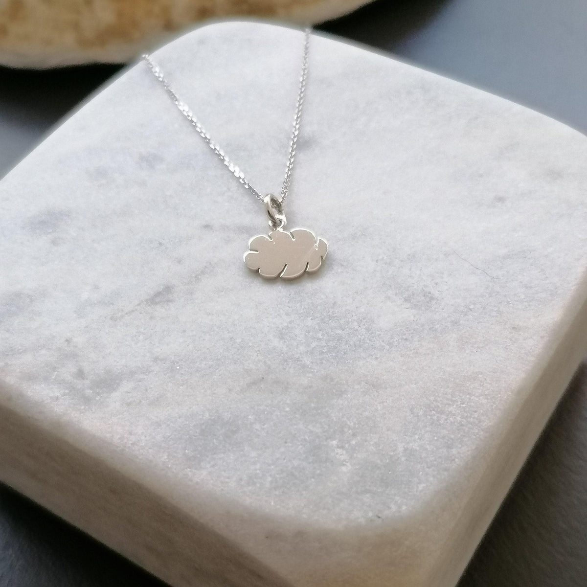 Dainty Sterling Silver Cloud Necklace, Minimalist Charm, styled view