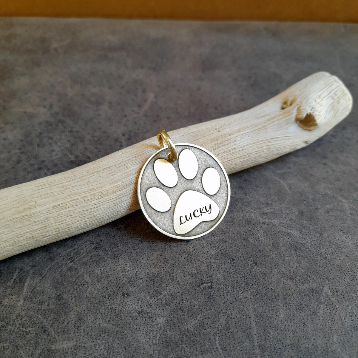 The Imprint Token | Artisan Paw Print Pet ID & Custom Engraved Dog Tag, close-up detail