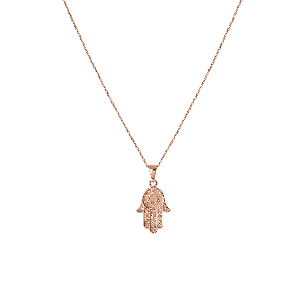 Hamsa Hand Star of David Necklace | Sterling Silver Jewish Protection Talisman | Sacred Magen David Pendant, close-up detail