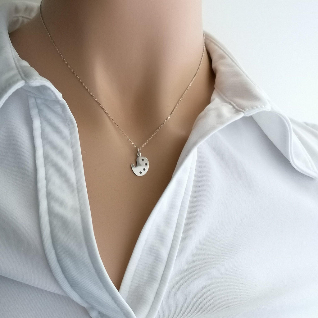 Artist Palette Necklace | Sterling Silver Painter Charm | Creative Expression Pendant, styled view