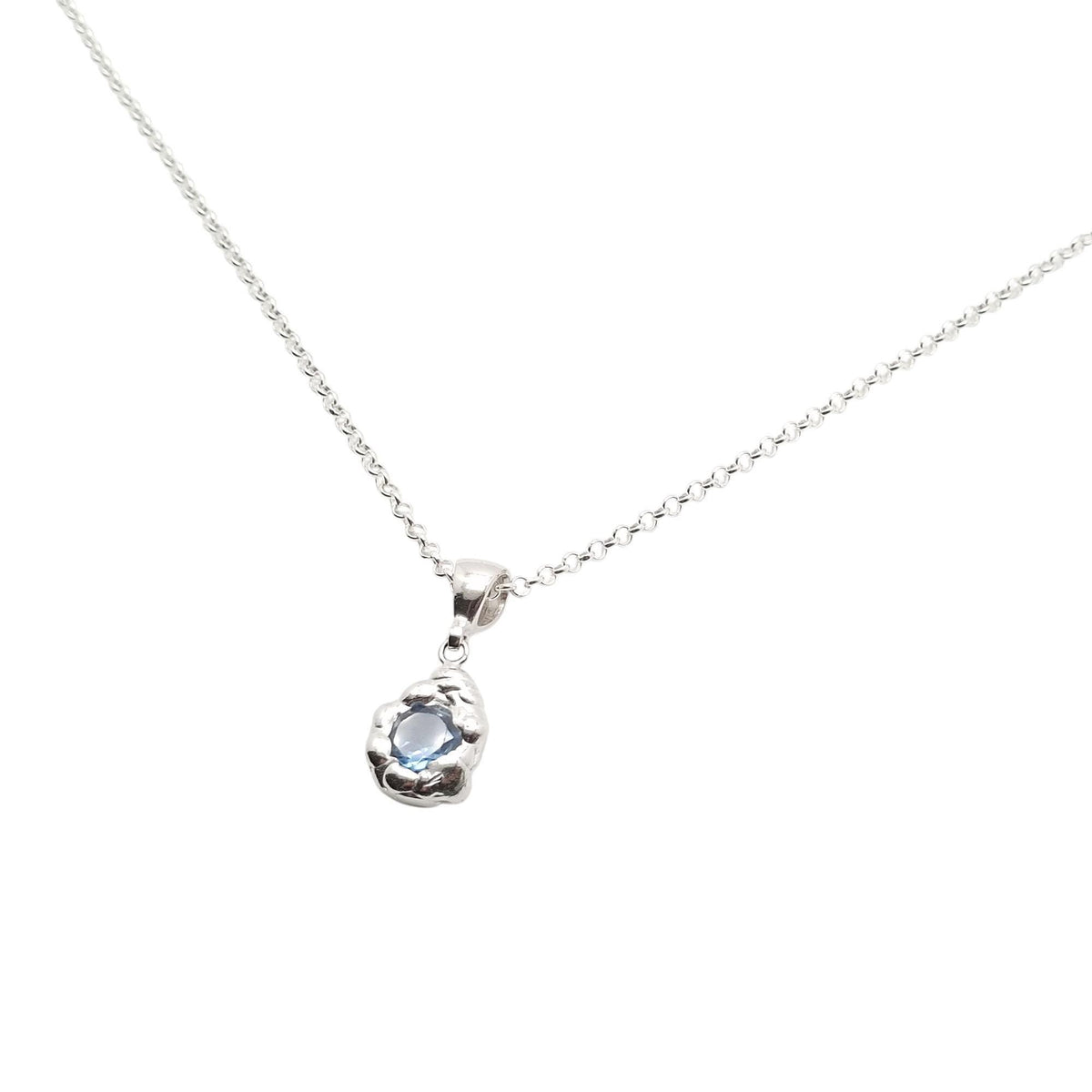 Light Blue Droplet Pendant | Free-Form Wax Cast Water Talisman, in White Gold Plated finish