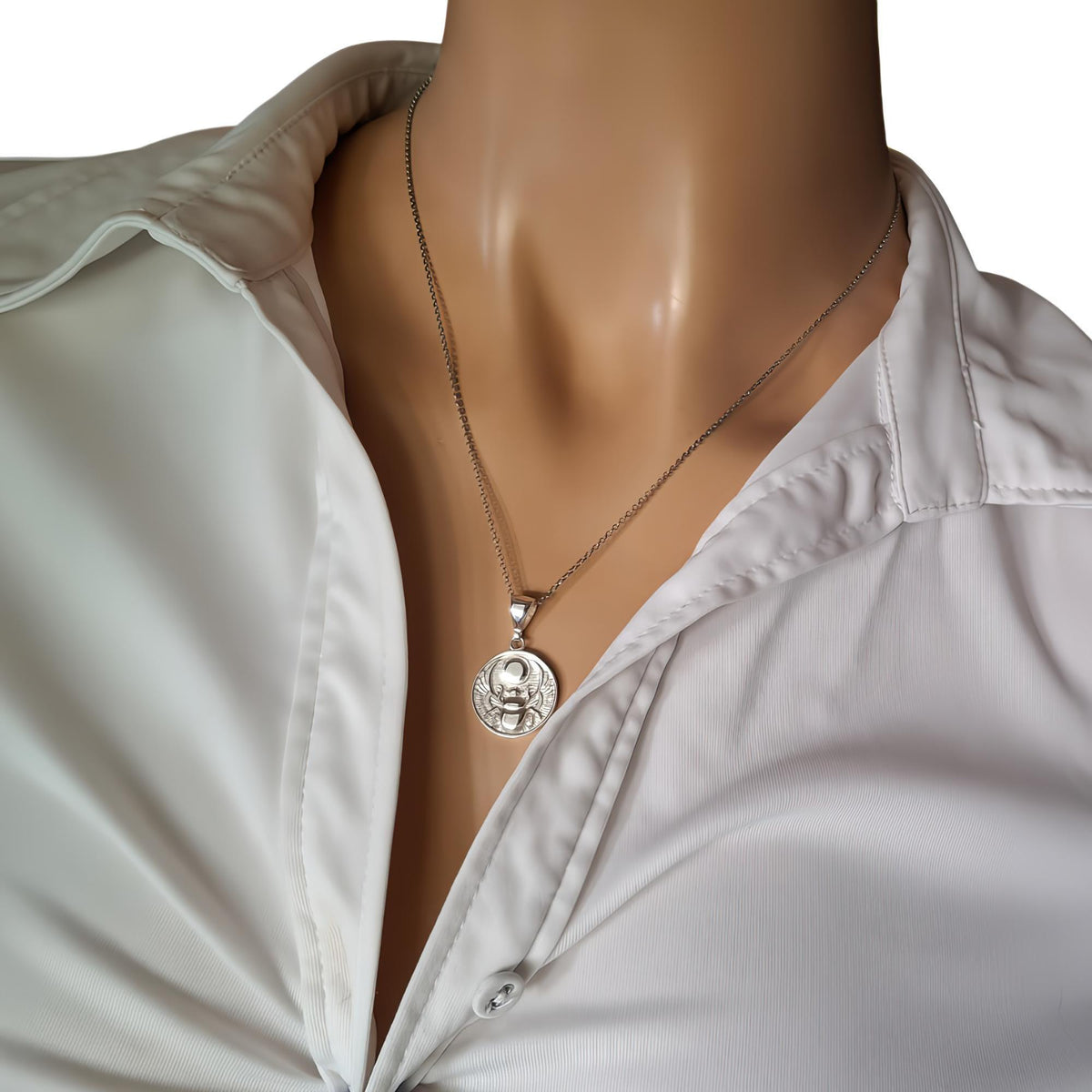 Scarab Medallion Necklace | Egyptian Rebirth Talisman, styled view