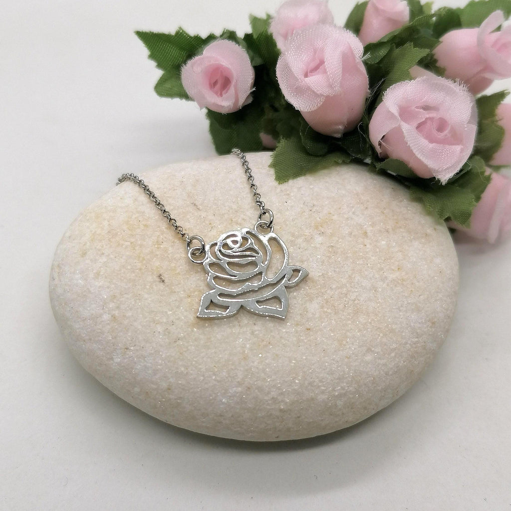 Solid 14K Gold Rose Necklace | Heirloom Floral Talisman, additional detail
