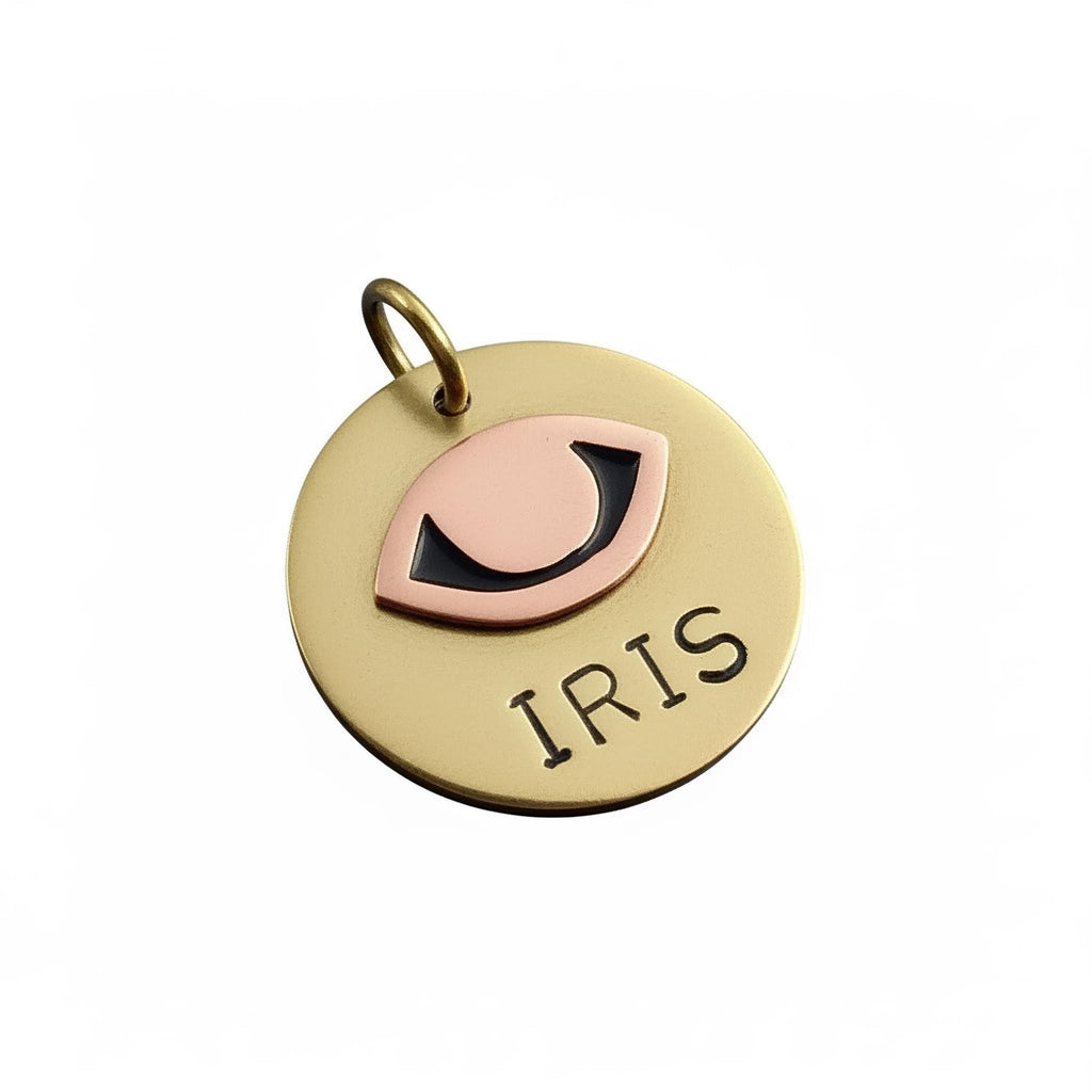 The Guardian's Gaze Token | Artisan Evil Eye Pet ID & Custom Protection Tag, in Brass with Copper Top finish