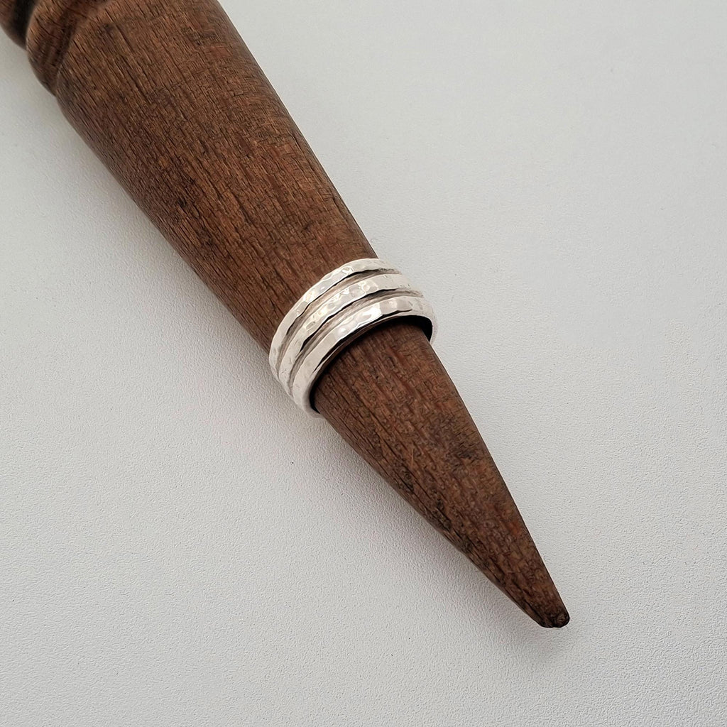 Hammered Unity Ring | Three Band Intertwined Sterling Silver Ring | Resilience & Harmony Talisman, front view