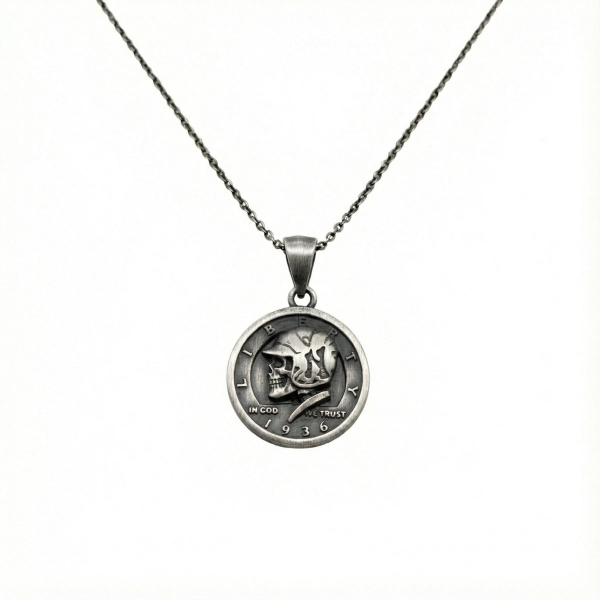 Liberty Skull Medallion | Memento Mori Talisman, in Oxidized Silver 925 finish