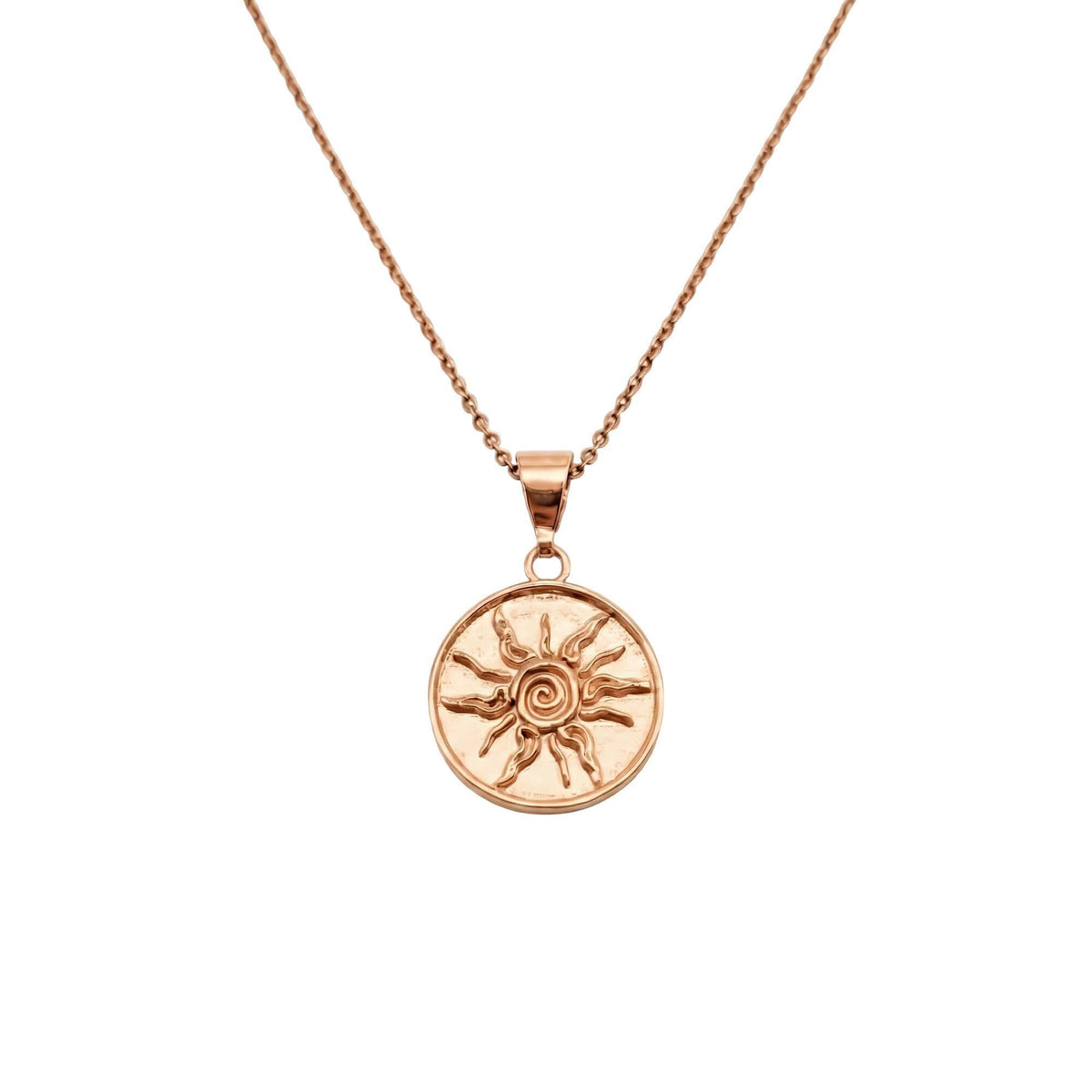 Sterling Silver Sun Necklace - Tribal Spiral Medallion Charm, in Rose Gold Plated finish