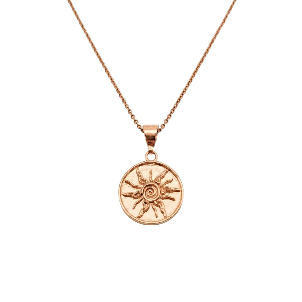 Tribal Sun Necklace flat lay, oxidized sterling silver