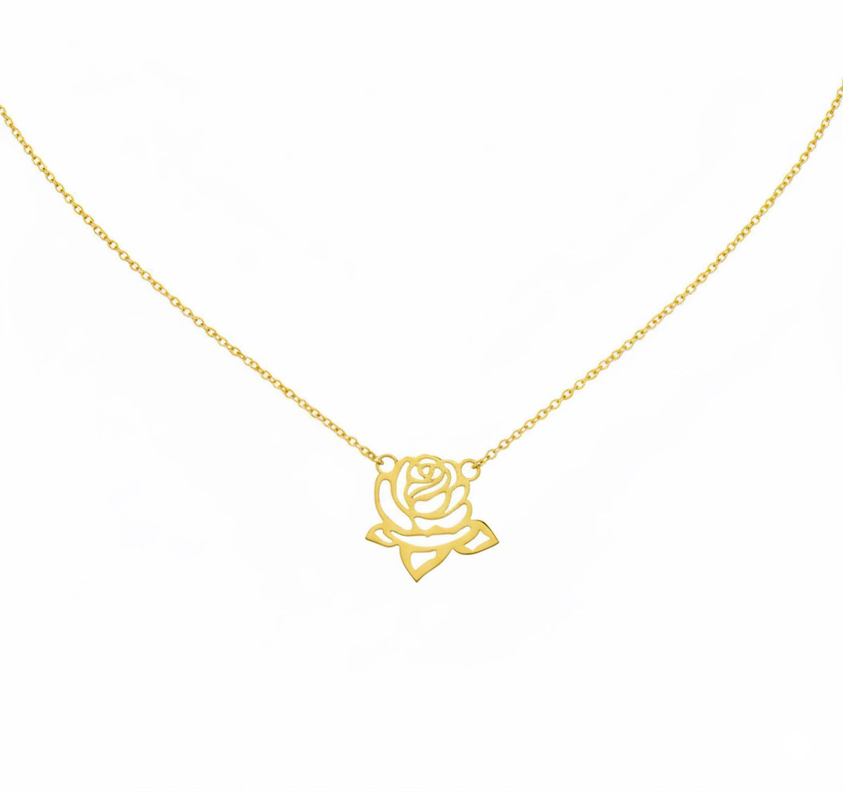 Solid 14K Gold Rose Necklace | Heirloom Floral Talisman, front view