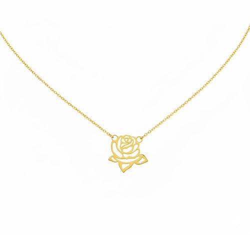 Solid 14K Gold Rose Necklace | Heirloom Floral Talisman, front view