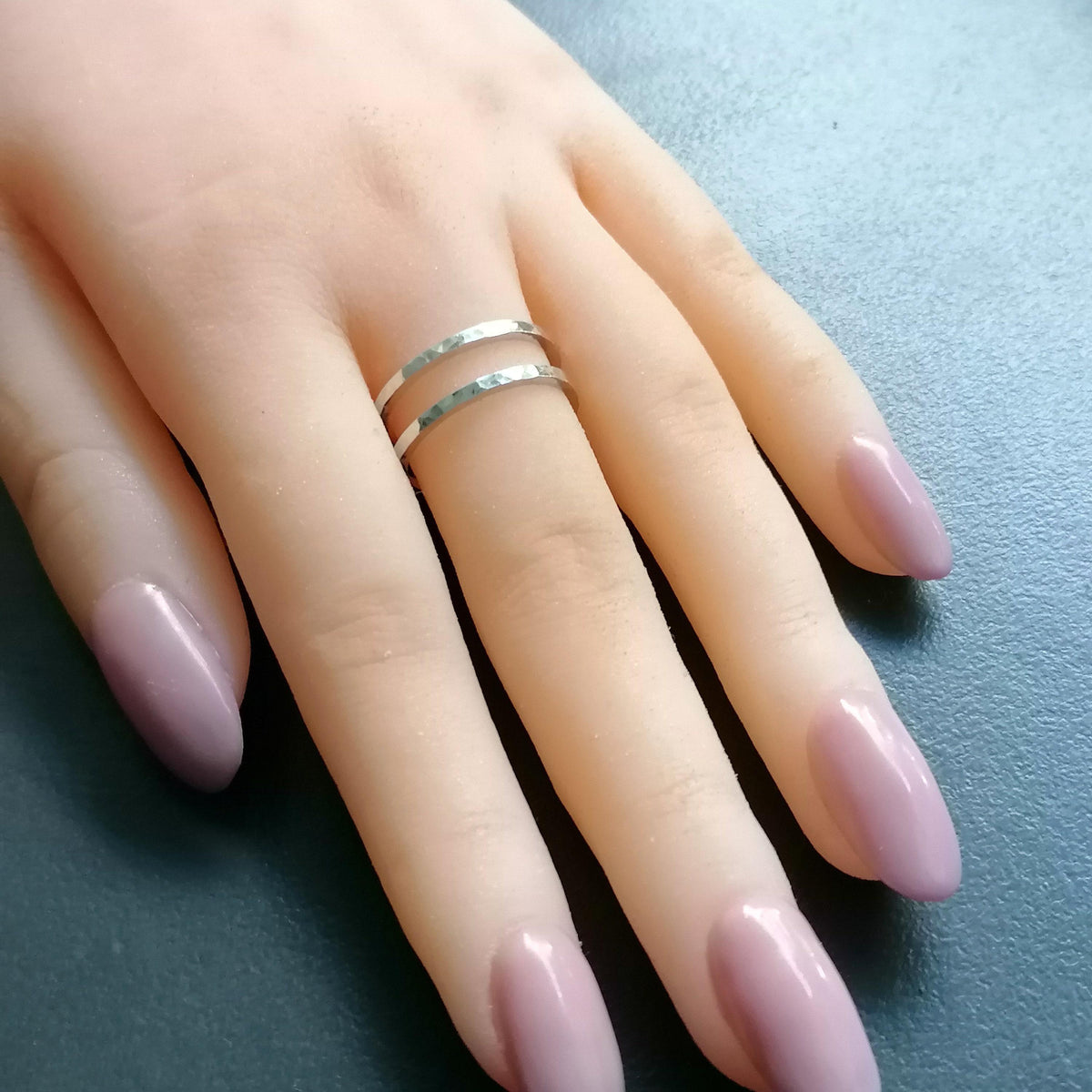 Silver Double Band Ring | Adjustable Open Minimalist Design, alternate angle