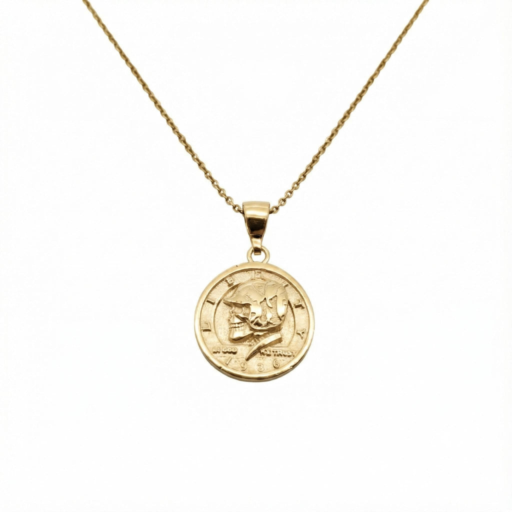 Liberty Skull Medallion | Memento Mori Talisman, in Yellow Gold Plated finish