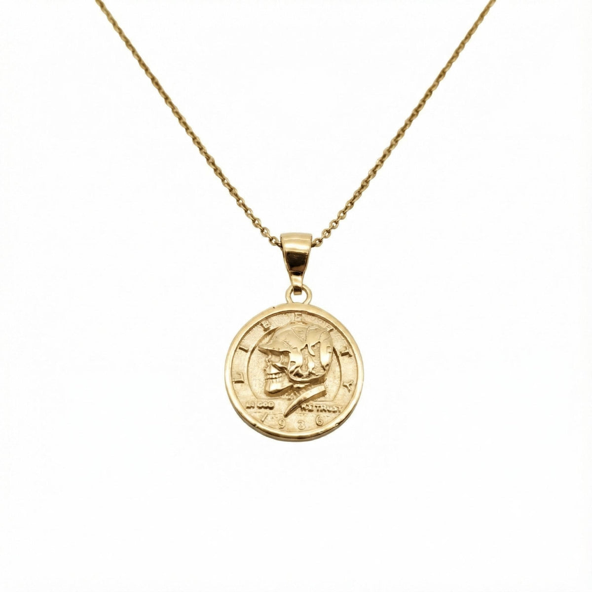 Liberty Skull Medallion | Memento Mori Talisman, in Yellow Gold Plated finish