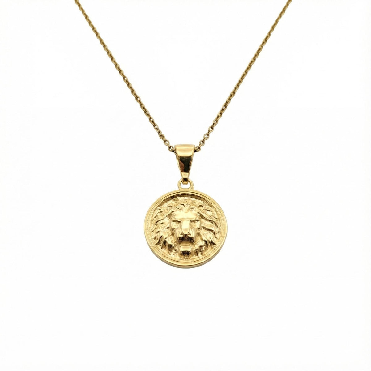 Lion Head Medallion | Leo Strength & Courage Talisman, in Yellow Gold Plated finish