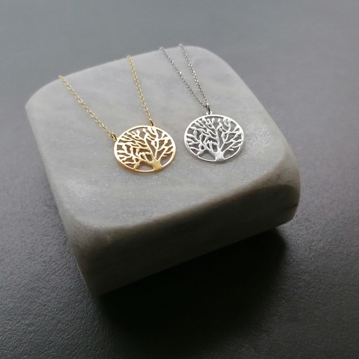 Tree of Life Necklace | Solid Gold Heritage Pendant | Family Roots Spiritual Jewelry, close-up detail
