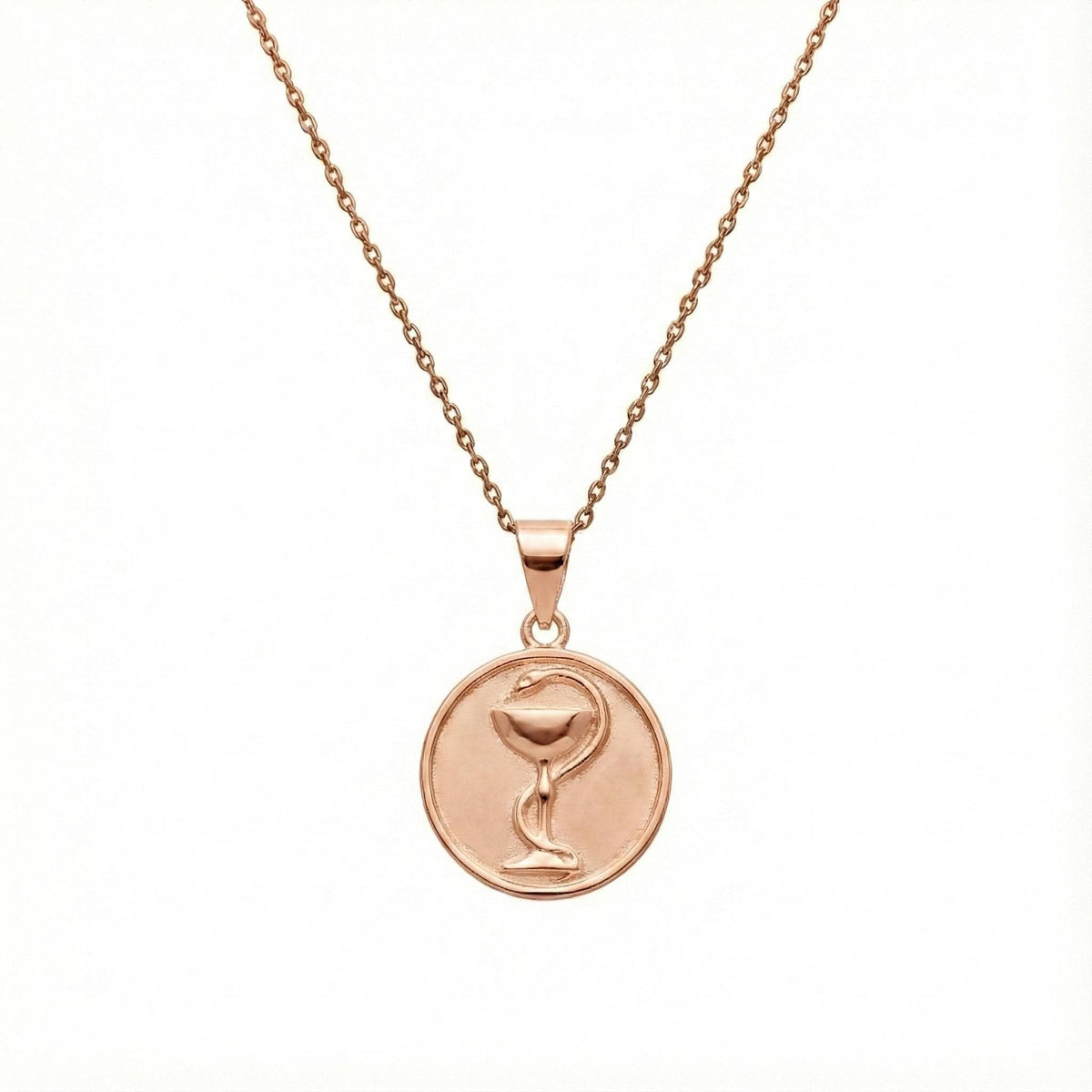 Bowl of Hygieia Medallion | Pharmacy & Healing Talisman, in Rose Gold Plated finish