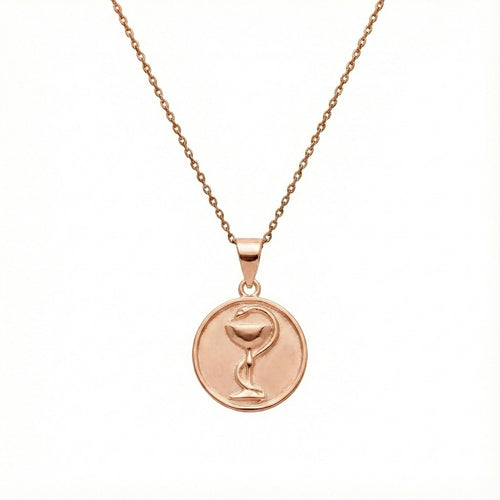 Bowl of Hygieia Medallion | Pharmacy & Healing Talisman, in Rose Gold Plated finish