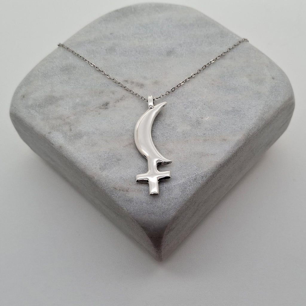 Black Moon Lilith Necklace | Sterling Silver Dark Feminine Glyph Pendant | Shadow Work Talisman, styled view
