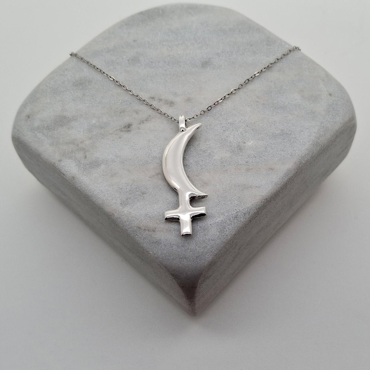 Black Moon Lilith Necklace | Sterling Silver Dark Feminine Glyph Pendant | Shadow Work Talisman, styled view