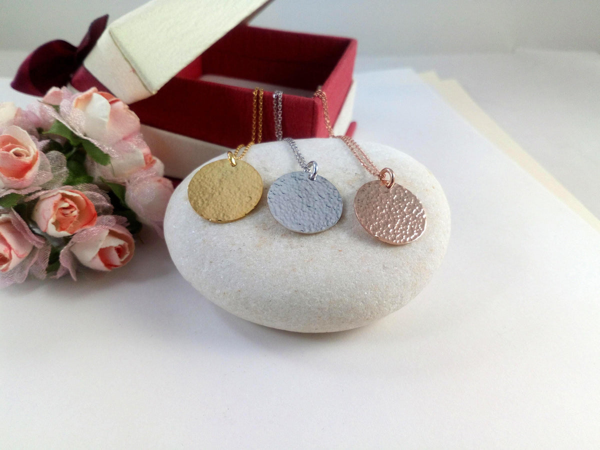 Hammered Disc Necklace | Minimalist Everyday Talisman, close-up detail