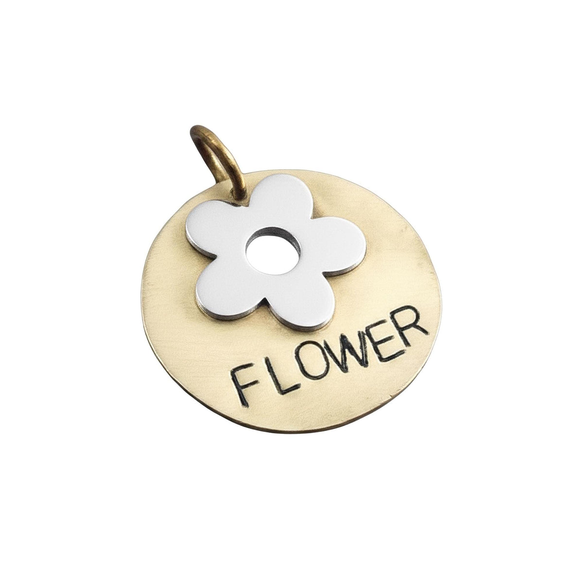 The Wildflower Token | Artisan Floral Pet ID & Custom Dog Tag, in Brass with Silver Top finish