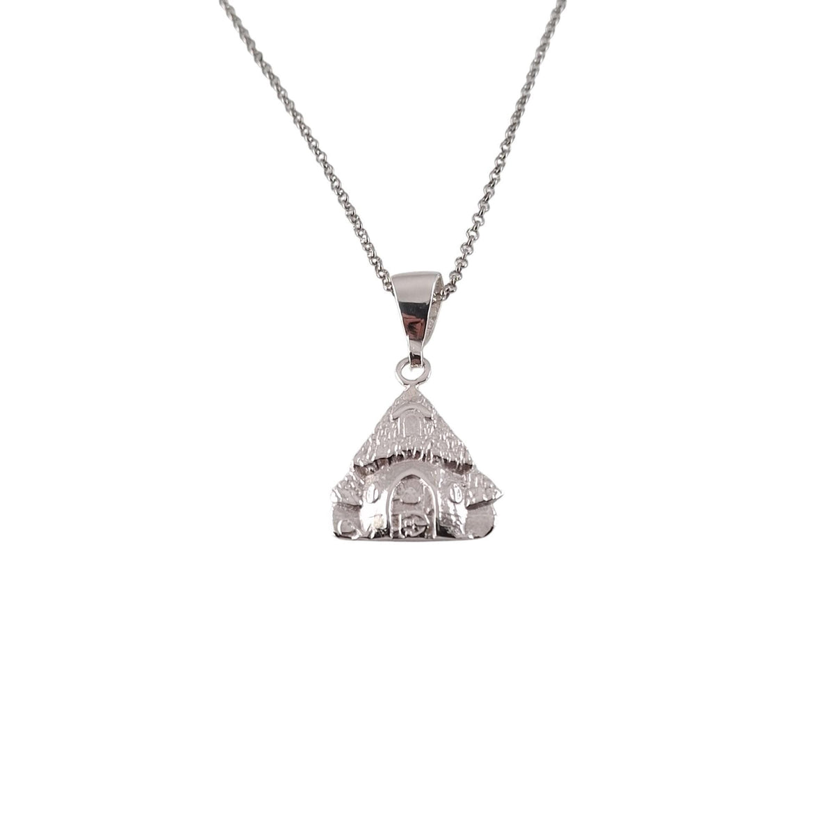 Mushroom House Necklace | Whimsical Forest Talisman, in White Gold Plated finish