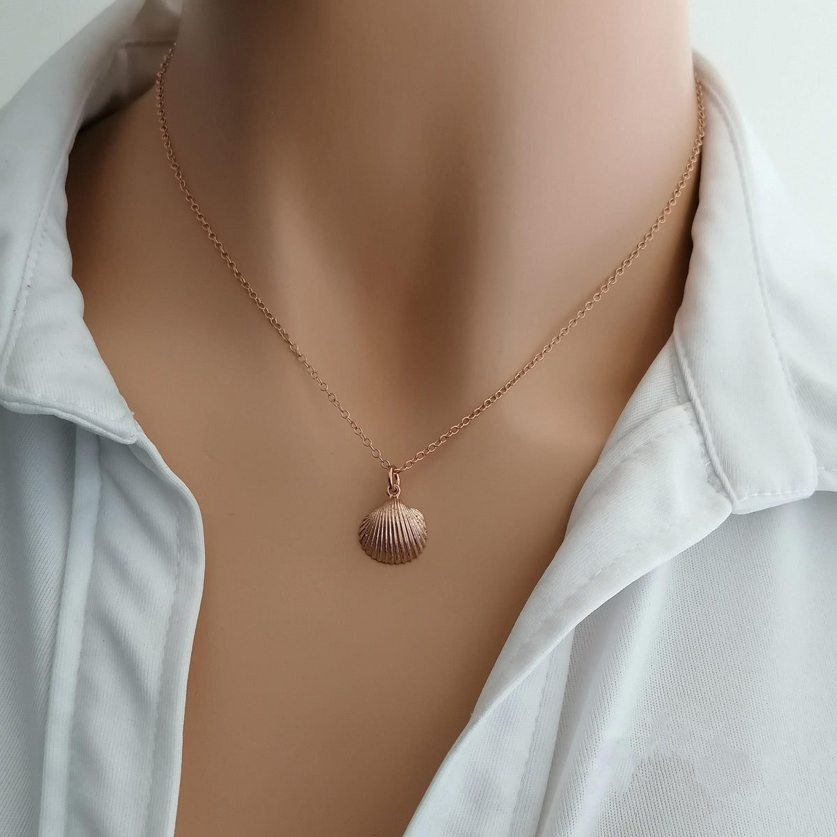 Seashell Charm Necklace | Solid Gold Ocean Talisman | 14K Heirloom Jewelry, front view