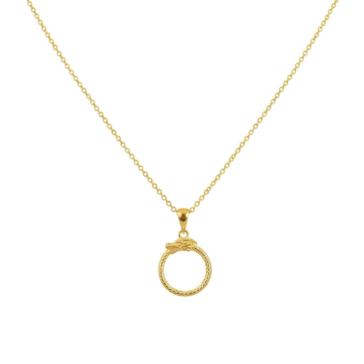 Ouroboros Dragon Necklace, Sterling Silver (Eternity Symbol Pendant), close-up detail