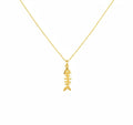Fishbone Charm Necklace | Solid 14K Gold Nautical Talisman, front view