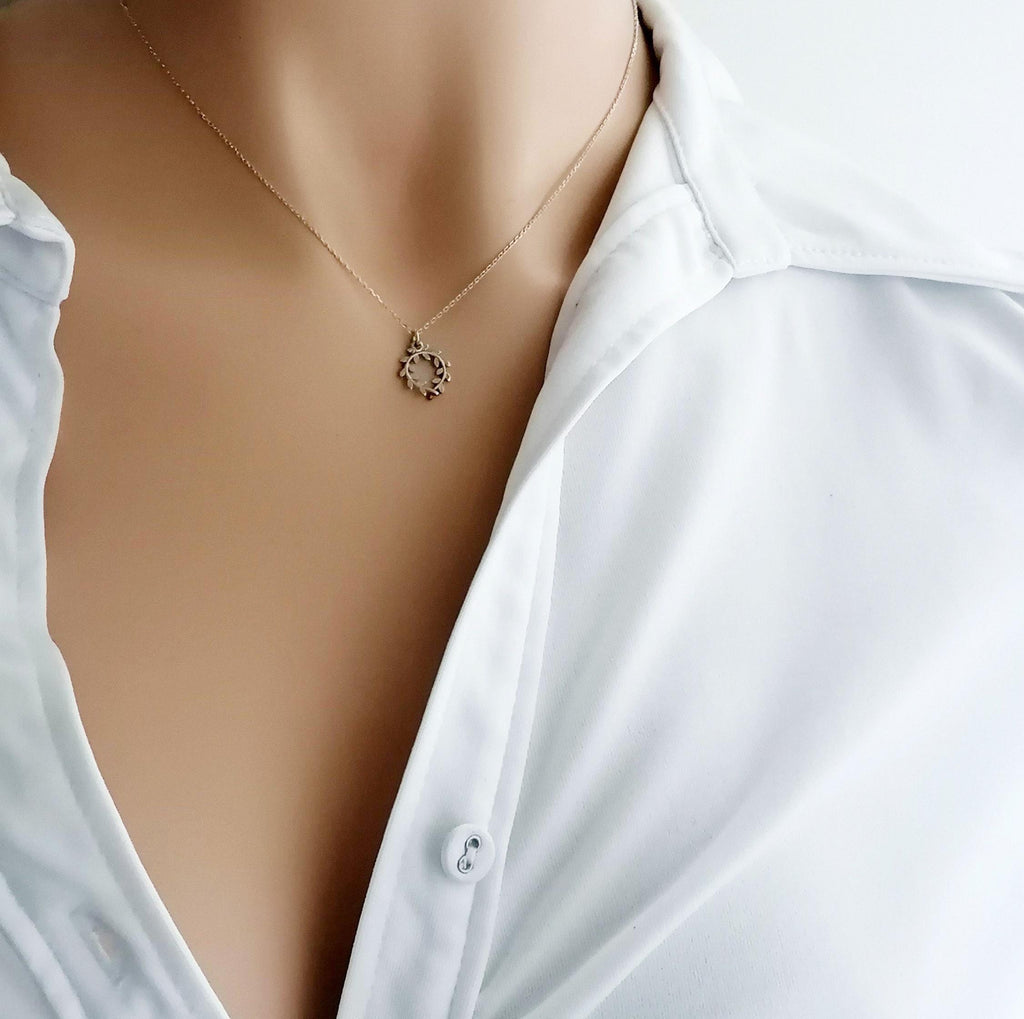 Olive Branch Necklace | Symbol of Peace & Growth, alternate angle