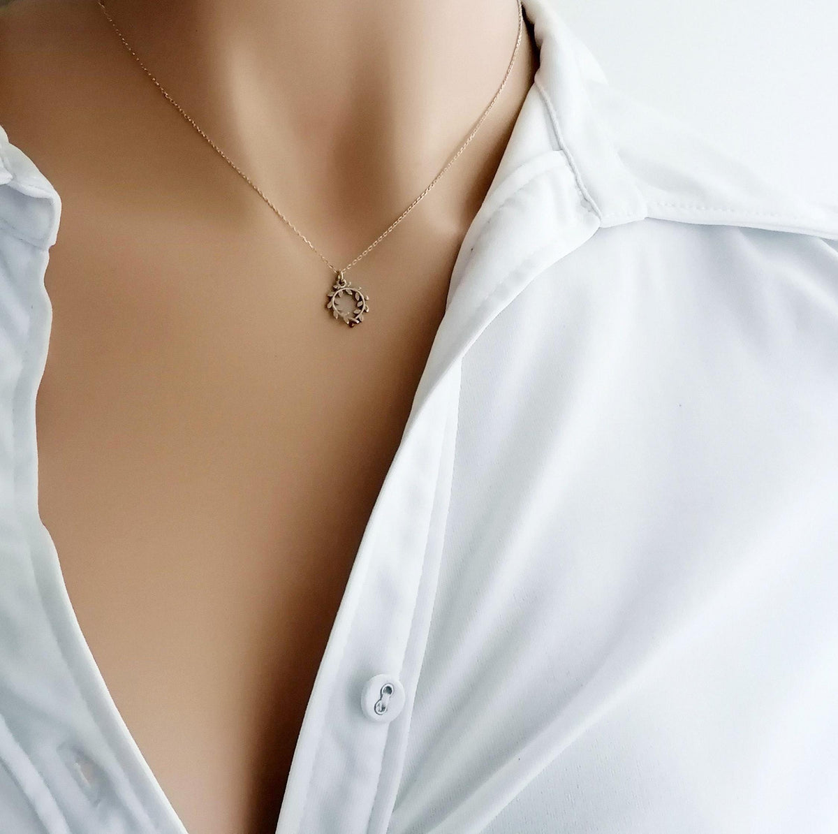 Olive Branch Necklace | Symbol of Peace & Growth, alternate angle