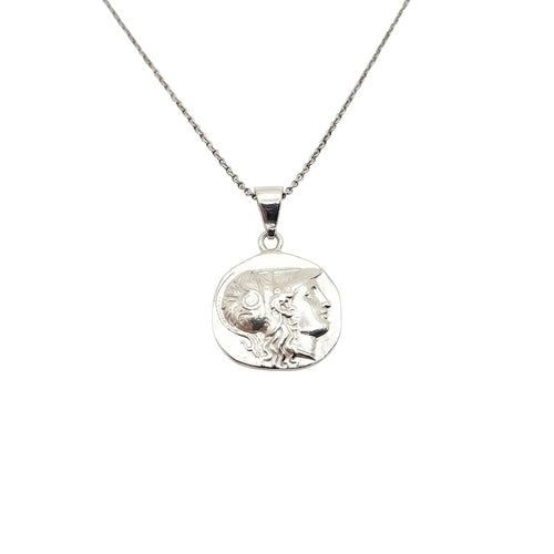 Alexander the Great Coin Necklace | Double-Sided Greek History Pendant, in White Gold Plated finish