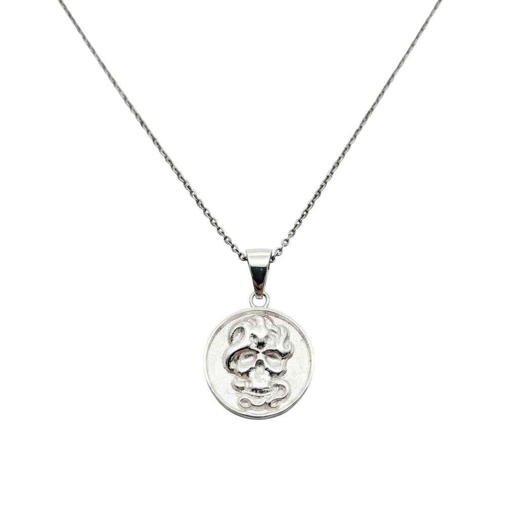 Memento Mori Skull and Snake necklace in sterling silver, vanitas pendant on chain
