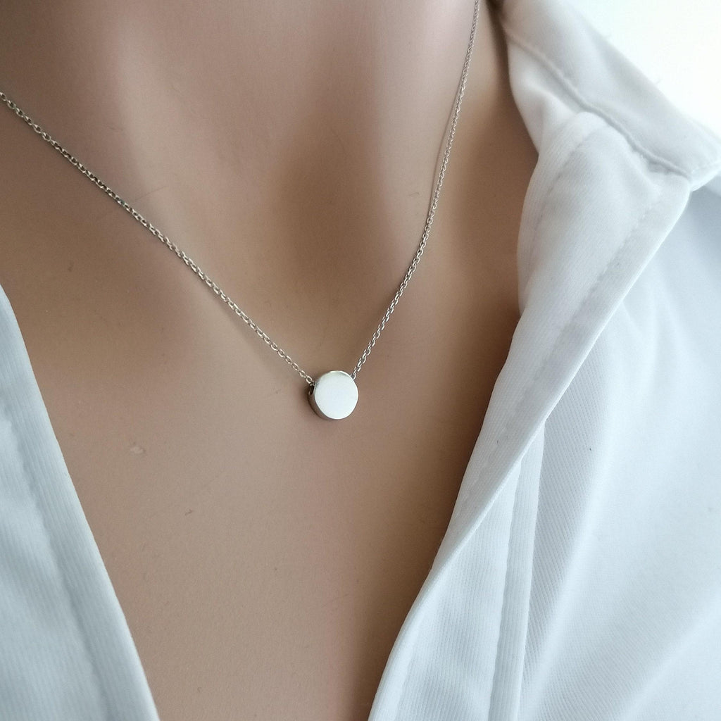 Dainty Karma Necklace | Simple Sterling Silver Circle Pendant | Minimalist Eternity Jewelry, front view