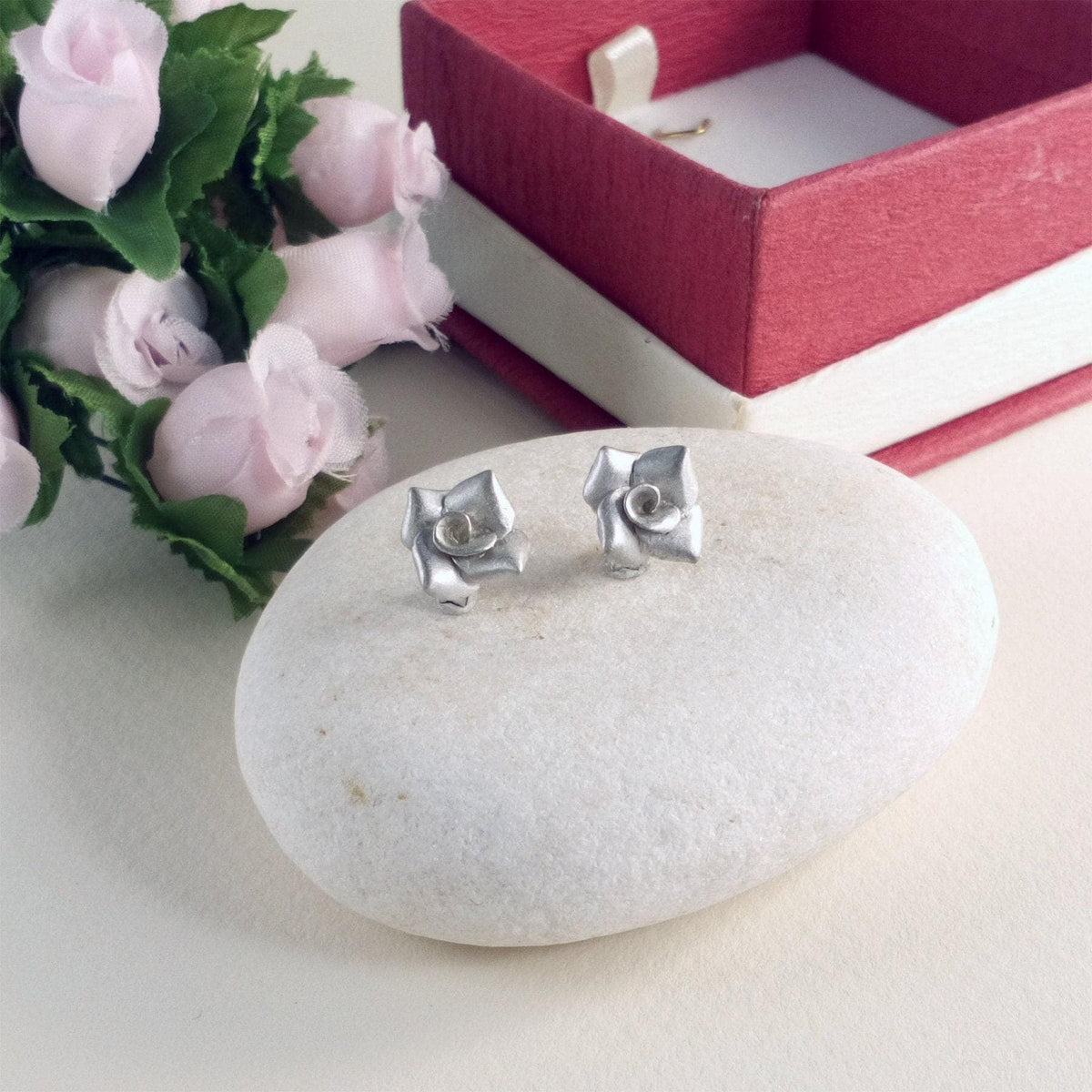 Rose Stud Earrings | Floral Jewelry, alternate angle